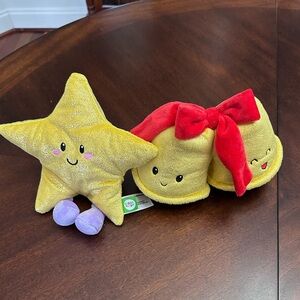 2 Gigglescape Plush Toys Sparkly Gold Star and Bells with Bow